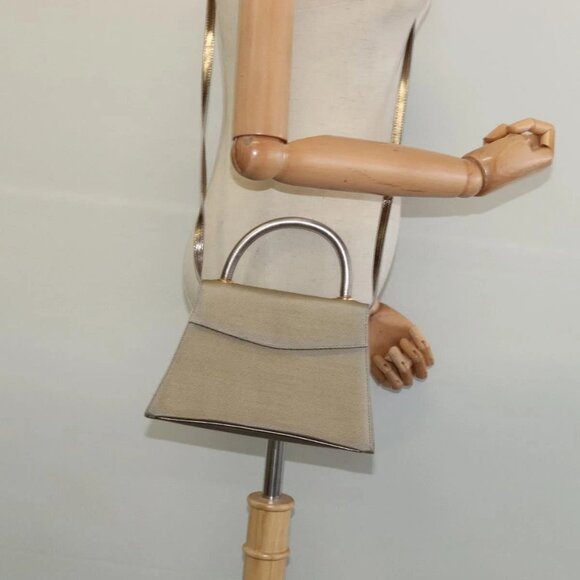 Salvatore Ferragamo Hand Bag Nylon 2way Gray Gold Auth - Picture 1 of 16
